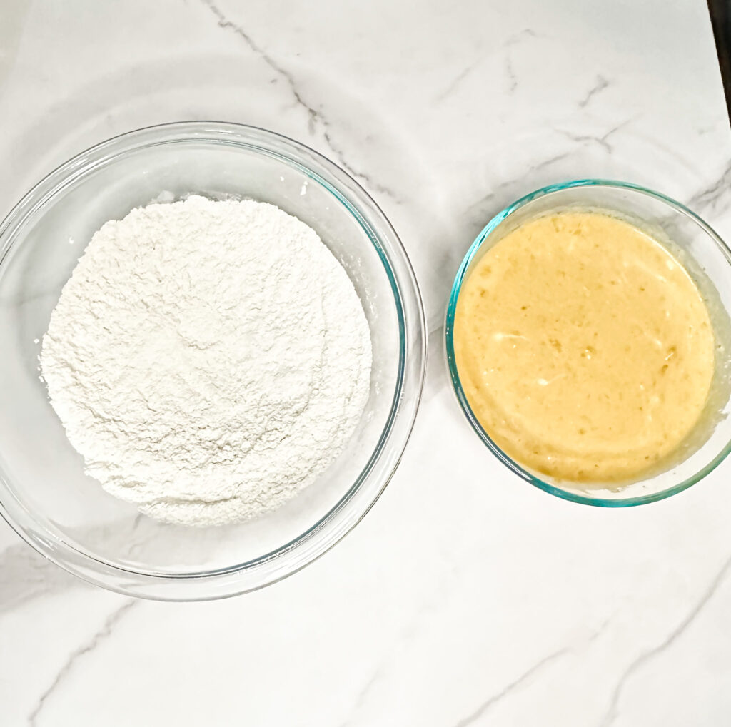flour and muffin mix on a counter
