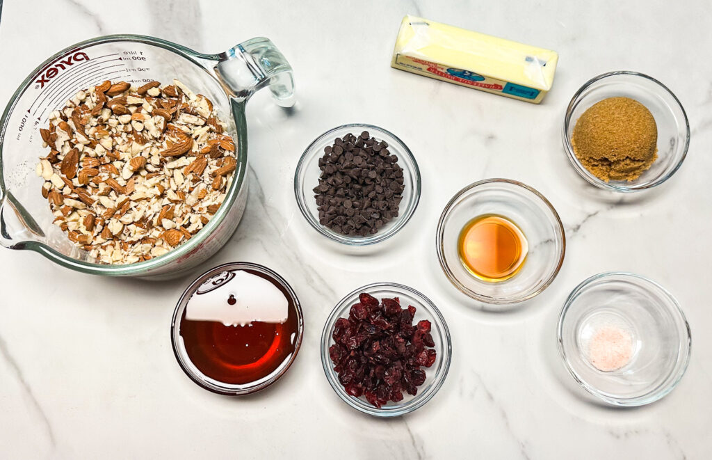 homemade granola bar ingredients in a counter top